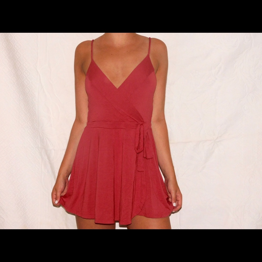 Red/orange Simple Wrap Side Tie Romper